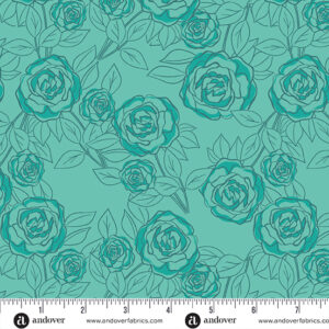 Color Me Pretty - Rose Bloom in Teal by Stephanie Organes for Andover Fabrics