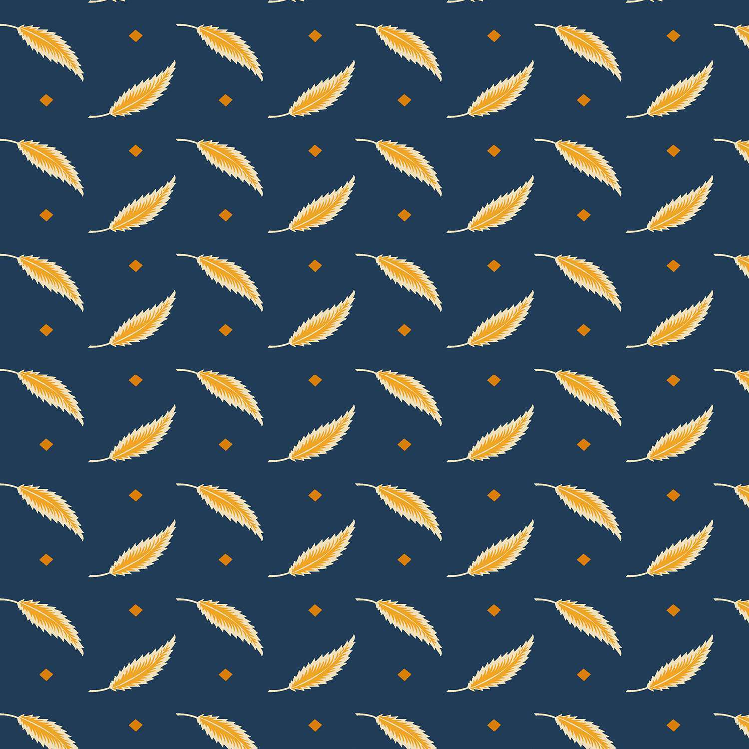 Indigo Cheddar - Tossed Leaves Indigo Andover Fabrics