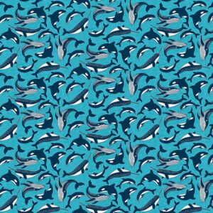 Under The Sea -  Fins and Tails in Teal - Makower Fabrics