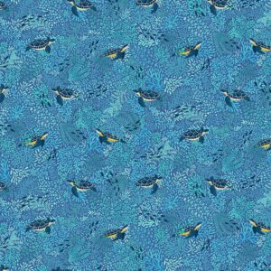 Under The Sea -  Turtles in Blue - Makower Fabrics