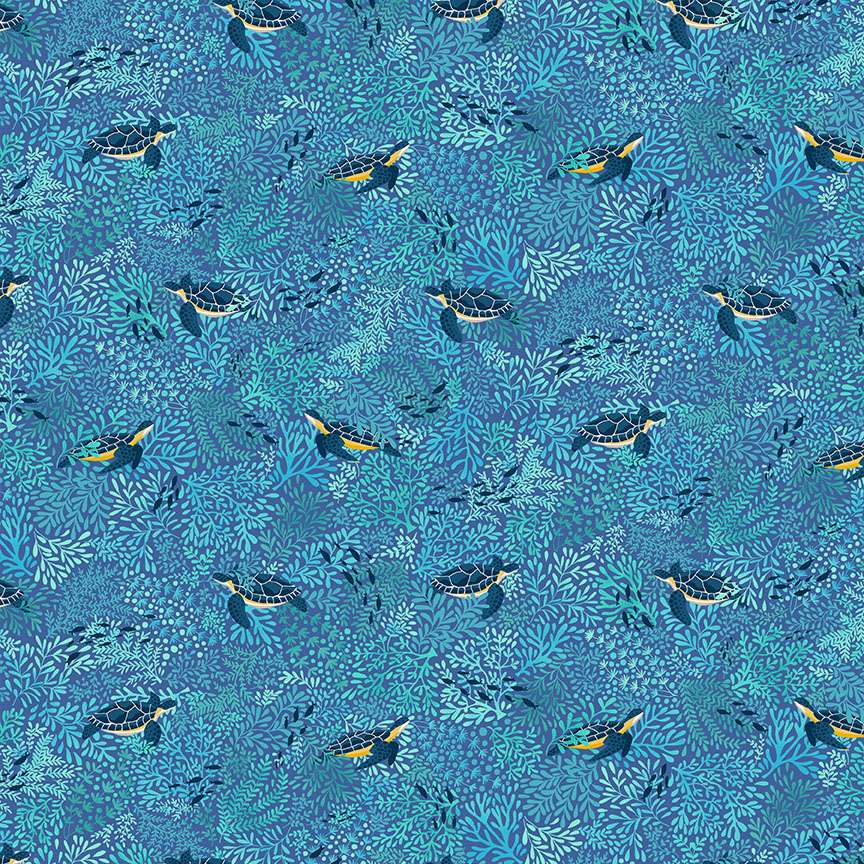 Under The Sea - Turtles in Blue - Makower Fabrics