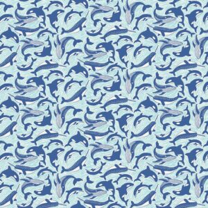Under The Sea - Fins and Tails in Blue - Makower Fabrics