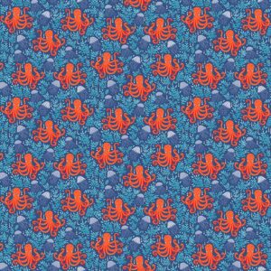 Under The Sea -  Octopus in Dark Blue - Makower Fabrics