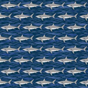 Under The Sea - Sharks in Navy - Makower Fabrics