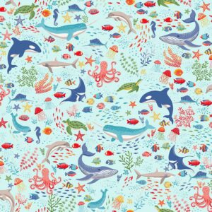 Under The Sea - Creatures in Blue - Makower Fabrics