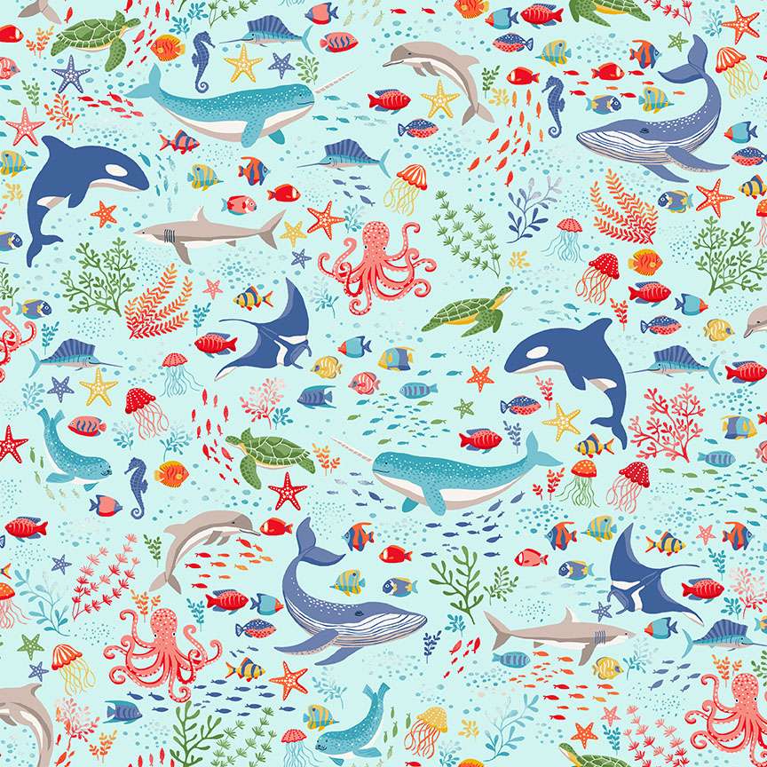 Under The Sea - Creatures in Blue - Makower Fabrics